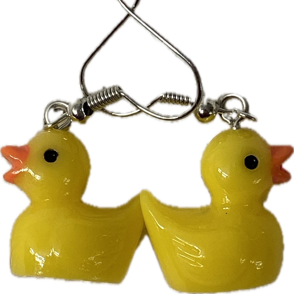 Rubber Ducky plastic dangle earrings and rubber necklace never worn